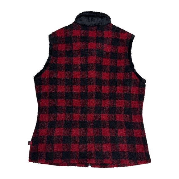 WOOLRICH Vintage Y2K Plaid Red Faux Fur Designer Outdoor Vest Womens Medium - Picture 2 of 7